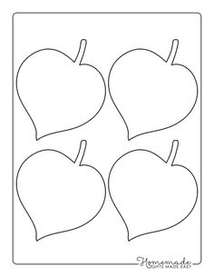 four apples cut out into the shape of hearts