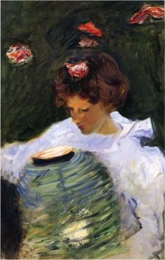 a painting of a woman holding a bowl