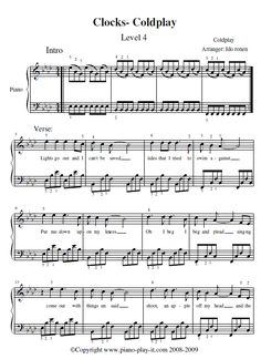 the sheet music score for clocks colplay