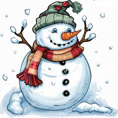 a snowman wearing a hat and scarf