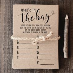 what's in the bag card with twine on it next to a pencil