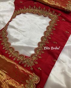 Customised Work Blouse by Elite Bridal Store ♥️✨ Bridal Red Blouse Designs, Reception Blouse Design, Gold Aari Work Blouse, Red Saree Blouse Design, Maggam Work Blouse Designs Bridal, Aari Bridal Blouse Designs, Grand Blouse Designs, Bridal Maggam Work Blouse Designs, New Aari Work Blouse Designs