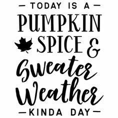 the words today is a pumpkin spice and sweater weather kind of day are shown in black