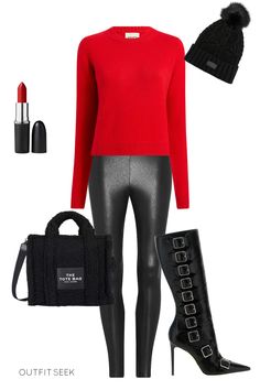 You'll sparkle like Santa's little helper at all your holiday festivities in this Christmas party outfit. #christmas #christmasoutfits #holiday #christmas2024 #outfits #outfitideas #dressyoutfits #style #fashion #styleinspo #look #winteroutfits #clothing #clothes #outfitinspiration #outfitinspo #partyoutfits #marcjacobs #ugg #boots #mac #leather #red Party Outfit Christmas, Christmas Party Outfit, Christmas Outfits Women