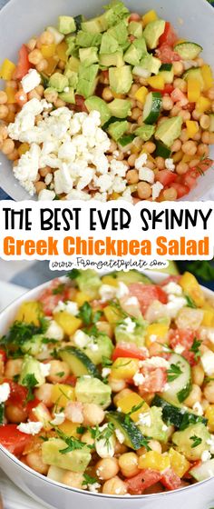 This Skinny Greek Chickpea Salad makes a wonderful summer side dish or appetizer. Ww Chickpea Salad, Chic Pea Salad, Greek Chickpea Salad, Pea Salad Recipes, Greek Chickpeas, Summer Side Dish, White Chili Chicken Recipe, Chick Pea, Pea Salad