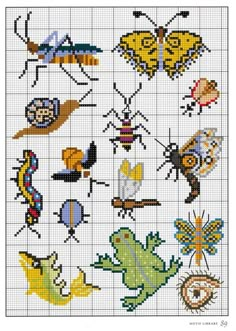 the cross stitch pattern shows different types of bugs