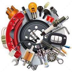 an assortment of car parts arranged in the shape of a circle - stock photo - images