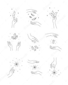 hand gestures drawn in black and white with stars on the bottom, hands reaching for each other