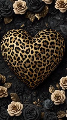 a leopard print heart surrounded by roses and black velvet fabric with gold foiled accents