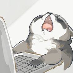 a bird that is sitting on top of a computer keyboard and has its mouth open