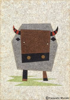 an animal with horns is depicted on a piece of paper that looks like it has been made