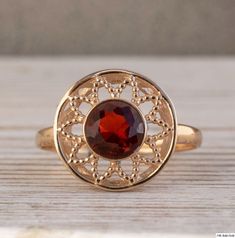 Rose gold Garnet Round Ring, Gift For Her, Floral Ring, Gemstone Ring, AditaGold Handmade Jewelry Handmade Gold Ring, Red Garnet Ring, Floral Ring, 14k Rose Gold Ring, Garnet Jewelry, Solid Gold Ring, Garnet Ring, Solid Gold Rings, Evening Look