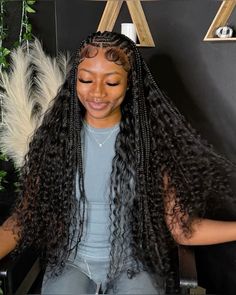 Fulani braids with a quick weave Pretty Hair Styles Braids, Braids With Hair In The Back, Vacation Hairstyles Black Women, Funali Braids, Stitch Feed In Braids, Houston Trip, Feed In Braids, School Hair, Braid Hairstyle