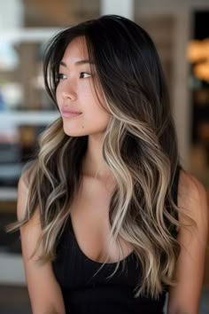 Blonde Balayage On Dark Hair Asian, Hairstyle Back To School, Balayage On Black Hair, Balayage Black, Literally Me Characters, Soft Highlights, Black Hair Balayage, Blonde Tips, Hair Color Underneath