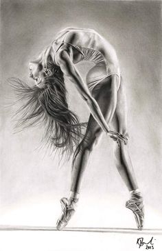 a pencil drawing of a woman dancing