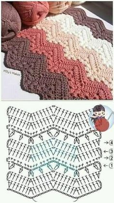 the crochet afghan pattern is shown in two different colors and has been made with yarn