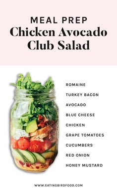 the meal prep guide for chicken avocado club salad