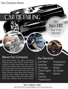 a car detailing flyer with three different images