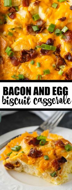 bacon and egg biscuit casserole on a white plate