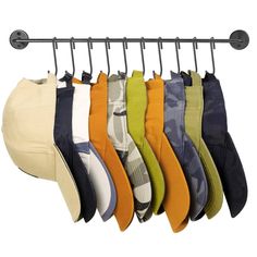 a rack with hats hanging from it's hooks