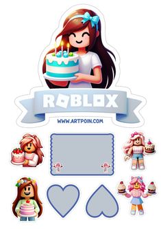 a girl holding a birthday cake with lots of stickers on it