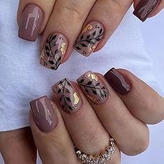 Amazon.com : fall nail Brown Acrylic Nails, Cute Nails For Fall, Short Nails Art, Fake Nails With Glue, Nailed It, Autumn Nails