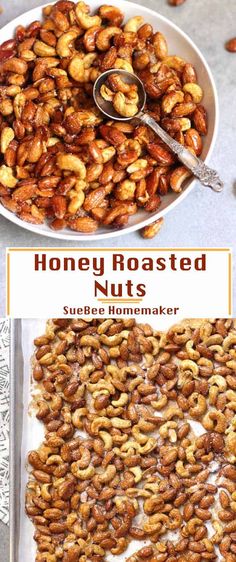 the ingredients for honey roasted nuts are shown