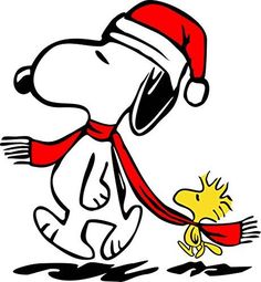 a cartoon dog wearing a santa hat and scarf