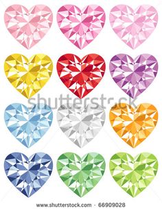 many different colored diamonds arranged in the shape of hearts