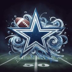 an image of a football on the field with water splashing around it and stars