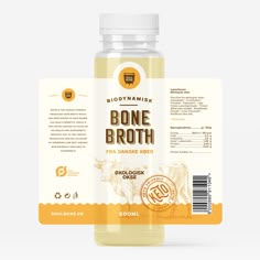 bone broth supplement bottle with label mockup on the front and side view, isolated against a white background