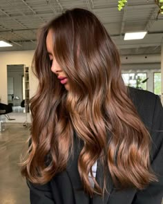 One Process Chocolate Hair Color Olive Skin Color Hair Ideas, Toffe Brown Hair Color, Honey Lowlights On Brown Hair, Hair Colors For Bright Spring, Brown Hair Spring 2024, Hair Color Summer 2023 Trends, Deep Autumn Hair Color Highlights, Warm Summer Hair, Hair Color Caramel Honey