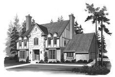 this is an artist's rendering of the front elevation of these european house plans