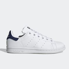 Adidas Stan Smith (GS) White Navy Adidas Navy Blue Outfit, Adidas White Shoes, Smith Shoes, Superstars Shoes, Adidas Sneaker, Adidas Shop, Plastic Waste, Shoes White, Adidas Online