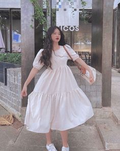 Simple Long Frocks, Korean Frock Design, Korean Frocks, Simple Long Dress, Simple Frock Design, Chic Maxi Dresses, Modest Dresses Casual