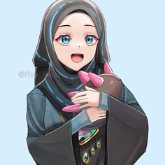 a woman in a hijab holding a stuffed animal