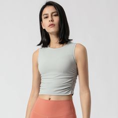 Style: Sporty Fit: Slim Fabric: Nylon Pattern: Solid Element: Rucked Top Length: Short Sleeve Length: Sleeveless Product Type: Tanks & Camis Main Composition: Nylon Season: Seasonless Fitness Top, Yoga Exercise, Sports Vest, Women Yoga, Yoga Tops, Slim Waist, Yoga Women, Skirt Outfits, Workout Tops