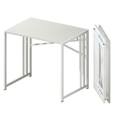 a white table with an open door on the side and another one that has it's doors open