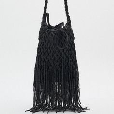 Zara Beaded Shoulder Bag Color: Black Material: Outer Shell 90% Glass, 10% Nylon Lining: 100% Polyester Measurements: 5.9 X 7.1 X 0.8 Zara Bucket Bags For Vacation, Zara Bucket Bag For Vacation, Summer Party Woven Bag, Bohemian Woven Party Bag, Black Summer Party Bag, Black Party Bag For Summer, Woven Evening Bucket Bag, Black Shoulder Bag For Summer Party, Evening Woven Bucket Bag