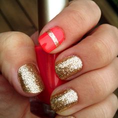 Coral and gold Nagel Tips, Colorful Nails, Bohol, Ombre Hair Color, Accent Nails