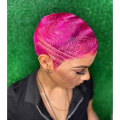 Purple Shaved Hair, Pink Pixie Cut Black Women, Female Wavers With Designs, Female Barber, Finger Waves Short Hair, Short Dyed Hair