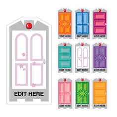 a set of door tags with the words edit here