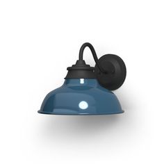 an image of a blue wall light on a white background with clippings to the side