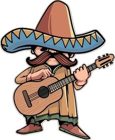 a cartoon character with a guitar wearing a sombrero