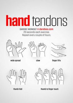 the instructions for hand tendions are shown in black and white, with red lettering