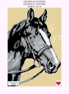 a cross stitch pattern of a horse with bridle on it's head