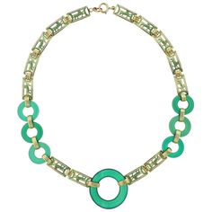 Art Deco Chrysoprase Enamel Gold Necklace | From a unique collection of vintage More Necklaces at https://www.1stdibs.com/jewelry/necklaces/more-necklaces/. Green Link Chain Jewelry, Green Round Chain Necklace, Chrysoprase Jewelry, Ruby And Diamond Necklace, Gold Link Necklace, Gold Link, Gold Enamel, Link Necklace, Turquoise Necklace