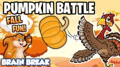 an image of a cartoon turkey and pumpkin battle