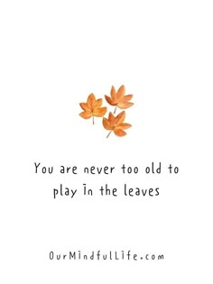 two leaves with the words, you are never too old to play in the leaves