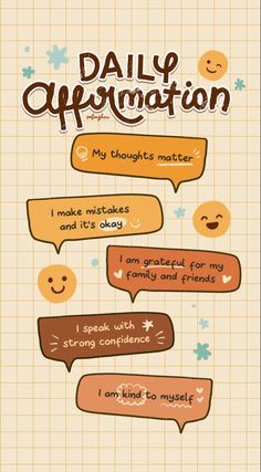 a poster with the words daily affirmation written in different languages and characters on it